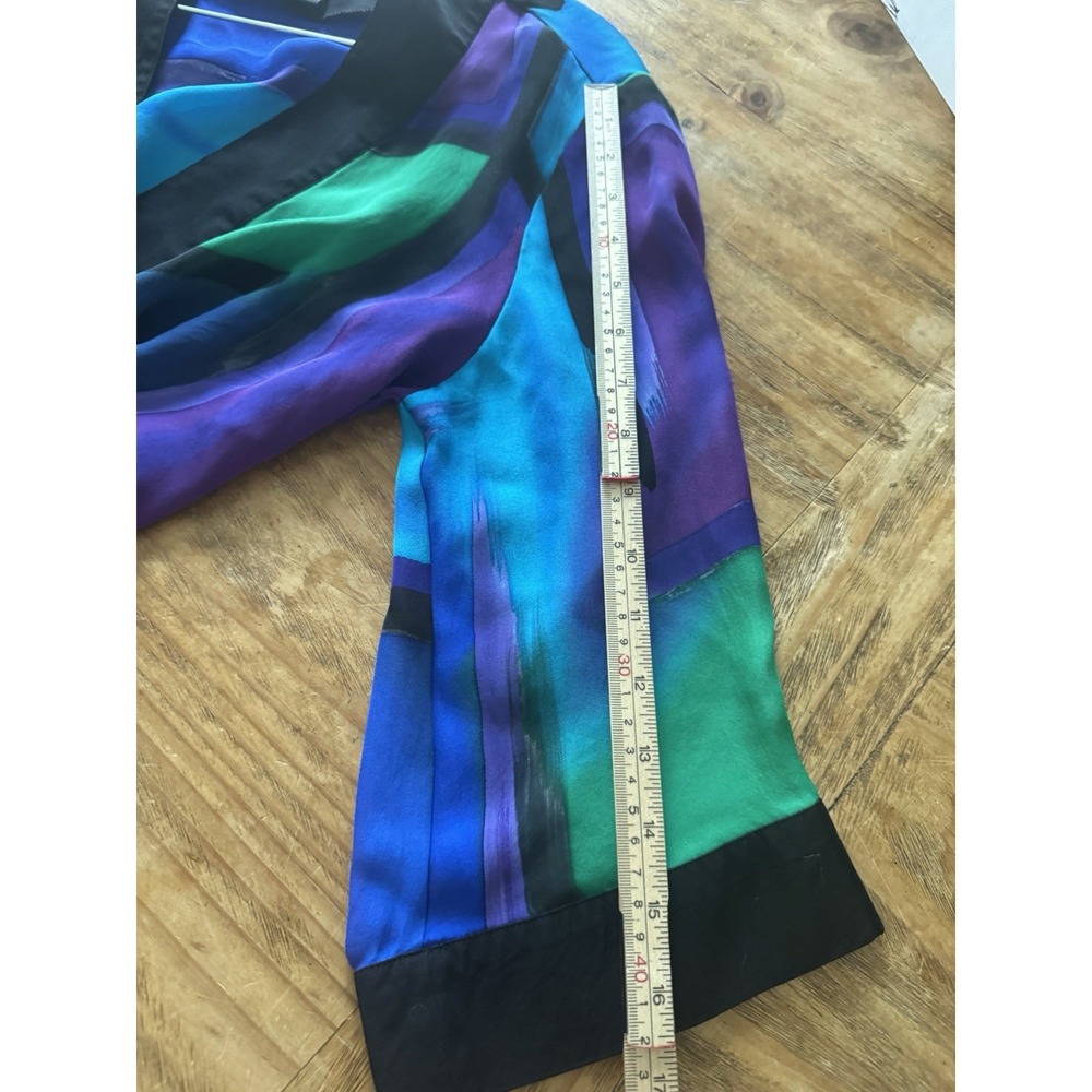Simply Silk 100% Silk Patchwork Kimono Jacket Multicolor Abstract Print Sz M - Picture 7 of 9